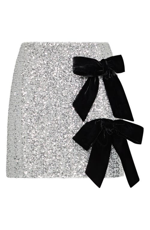 Milly Rhea Velvet Bow Detail Sequin Miniskirt In Metallic