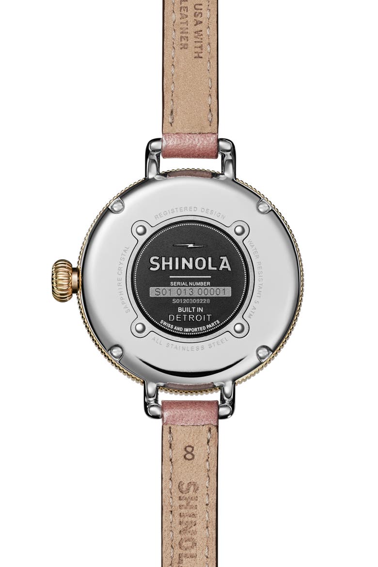 Birdy Blush Leather Strap Watch, 34mm, Alternate, color, WHITE MOTHER OF PEARL