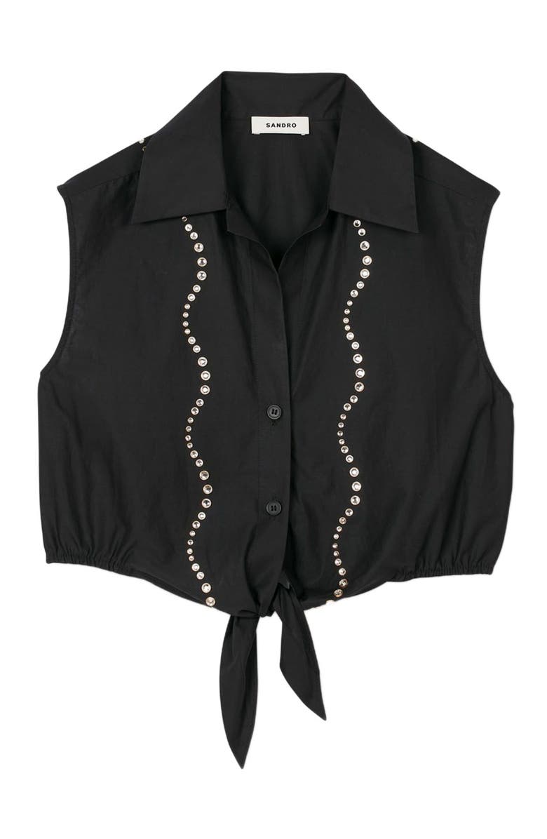 SANDRO Rhinestone cropped shirt, Alternate, color, 