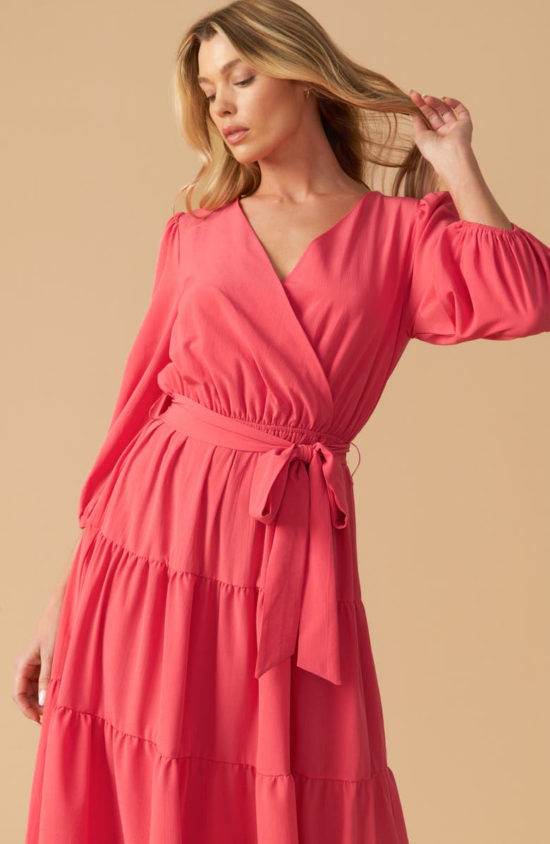 FLYING TOMATO Long Sleeve Faux Wrap Midi Dress, Alternate, color,