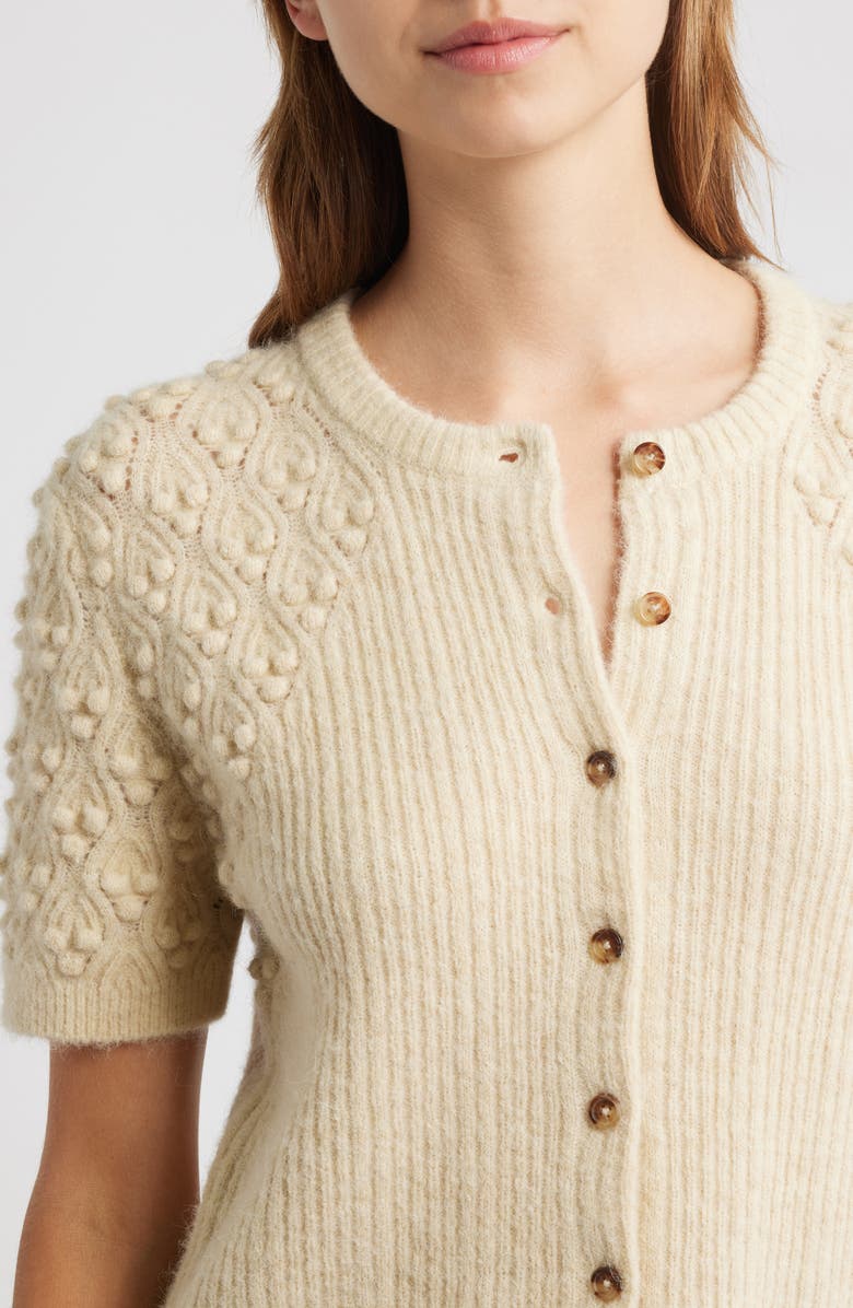 rag & bone Sierra Pom Short Sleeve Cardigan, Alternate, color, Ivory