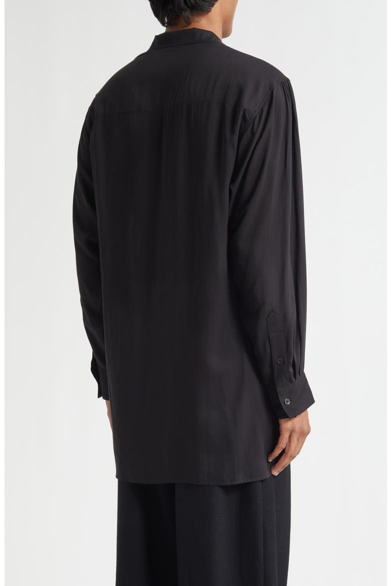 Longline Notched Collar Button-Up Shirt, Alternate, color, BLACK