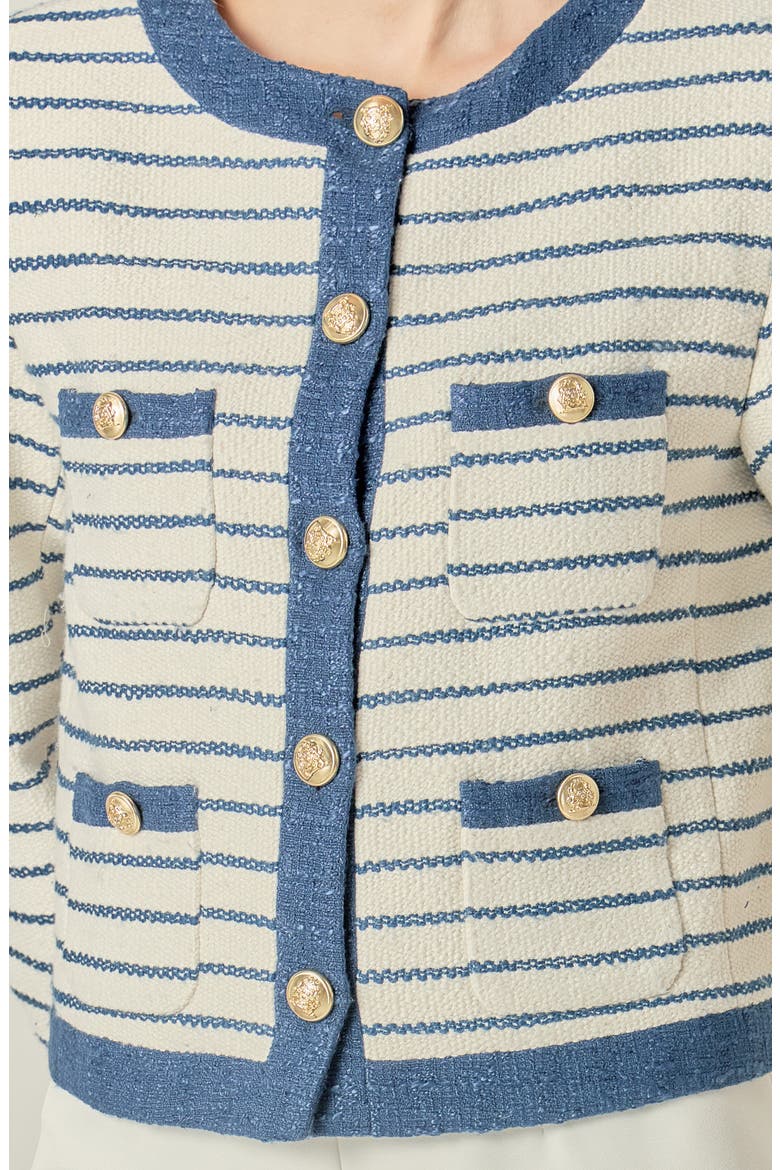 Crop Bouclé Jacket, Alternate, color, WHITE/ BLUE STRIPE