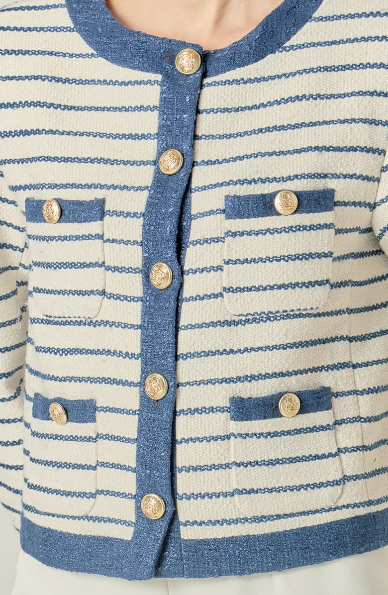 English Factory Crop Bouclé Jacket, Alternate, color, White/ Blue Stripe