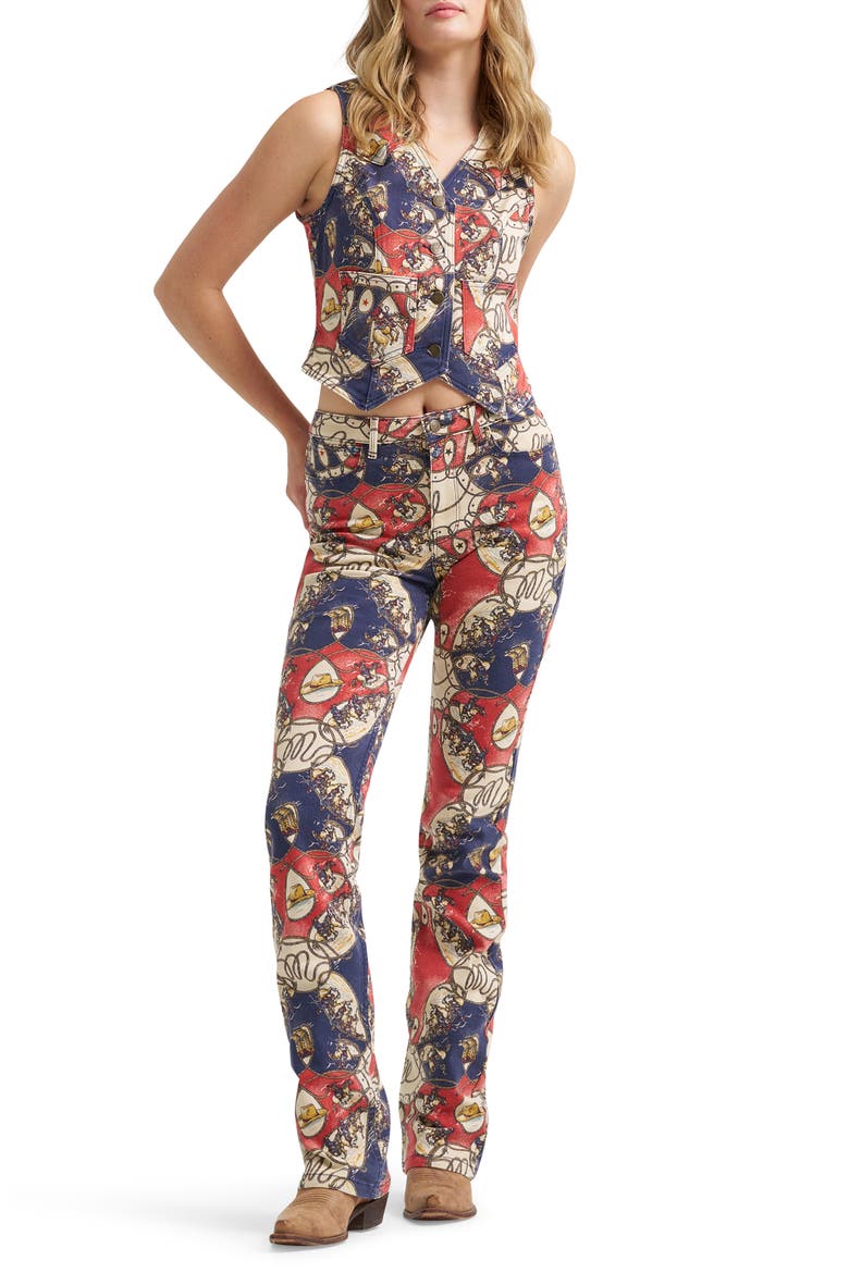 Rodeo Print High Waist Bootcut Jeans, Alternate, color, RODEO ROUNDUP