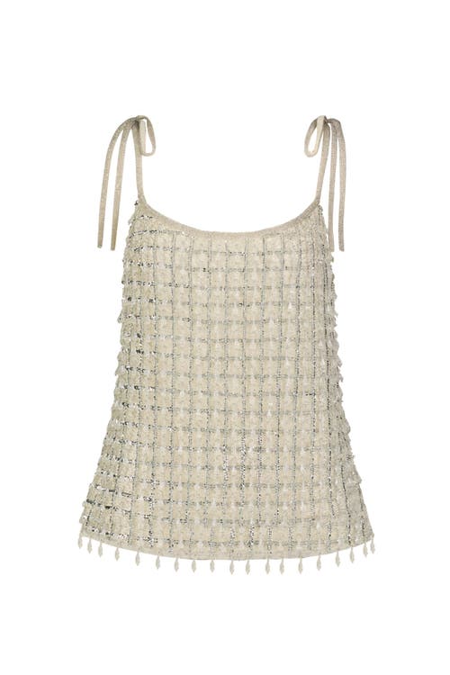 Mac Duggal Crystal Embellished Soft Tie Cami Top In Beige