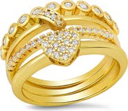HMY JEWELRY Set of 4 18K Gold Plated Simulated Diamond Rings