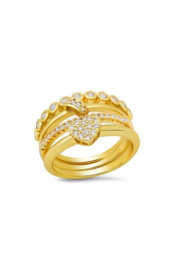 Hmy Jewelry Set Of 4 18k Gold Plated Simulated Diamond Rings In Gold