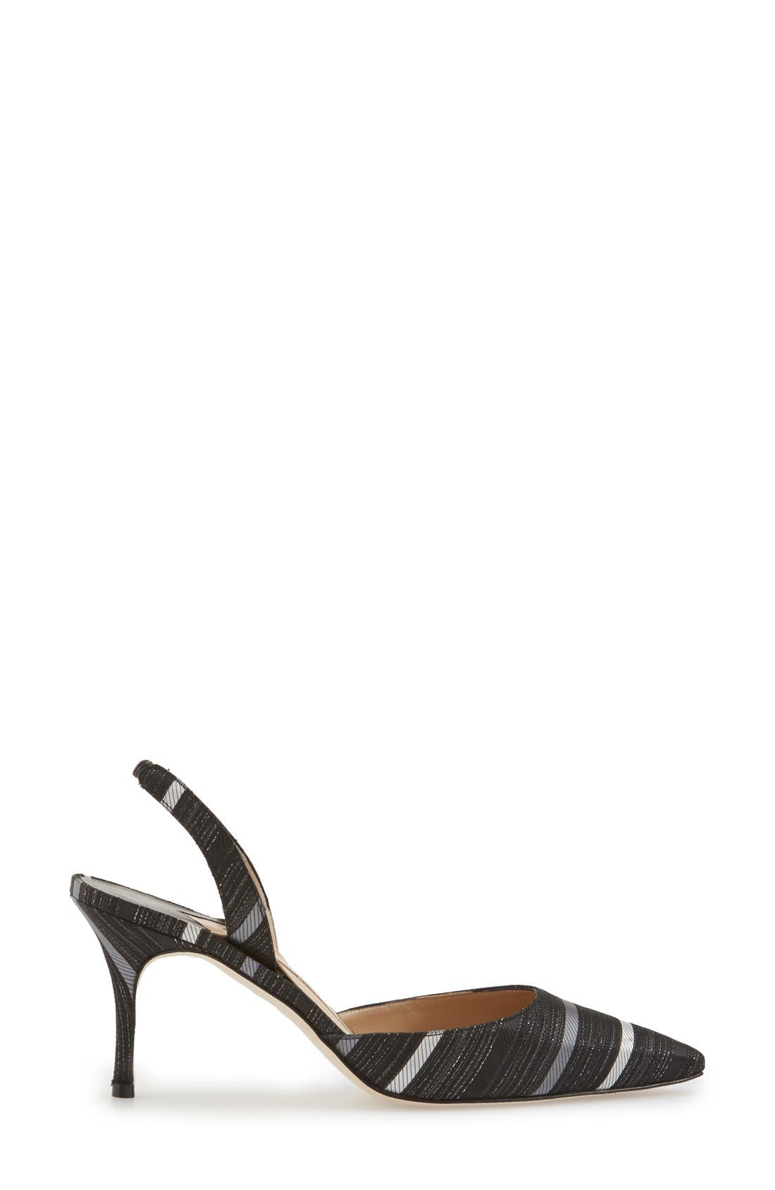 'Carolyne' Pointy Toe Slingback Pump, Alternate, color, BLACK/ SILVER FLORAL