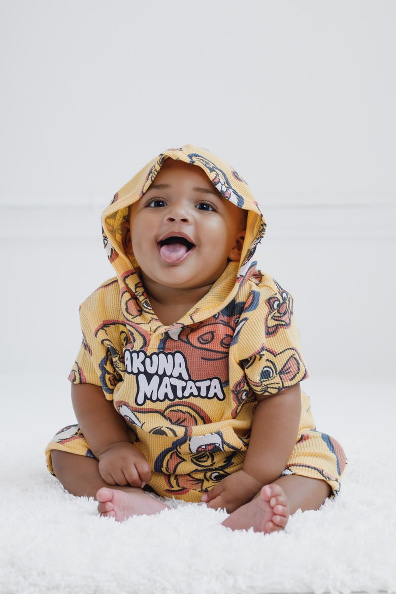 Lion King 2-Piece Waffle Hooded Tee and Shorts Set, Alternate, color, Lion King Yellow