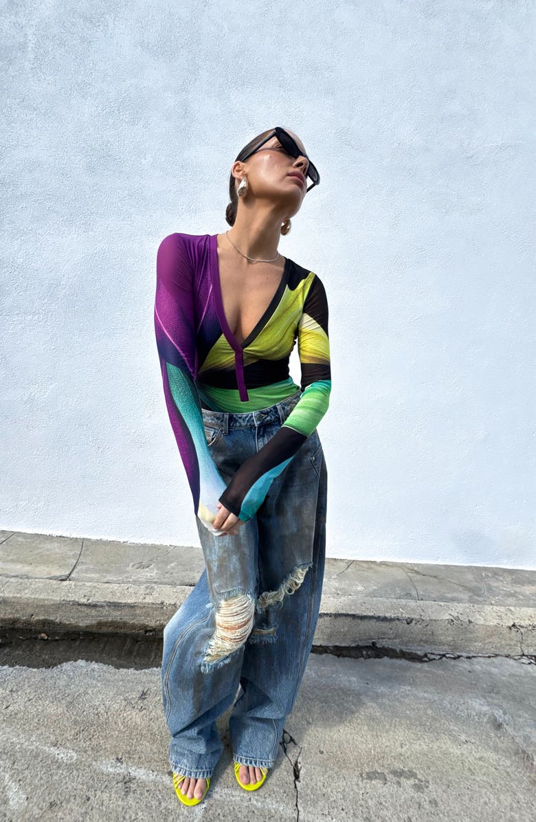 AFRM Harris Print Mesh Bodysuit, Alternate, color,