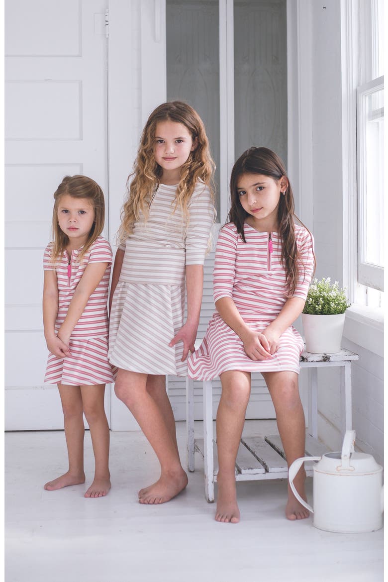 Kids' Stripe Long Sleeve Zip Top, Alternate, color, ROSE