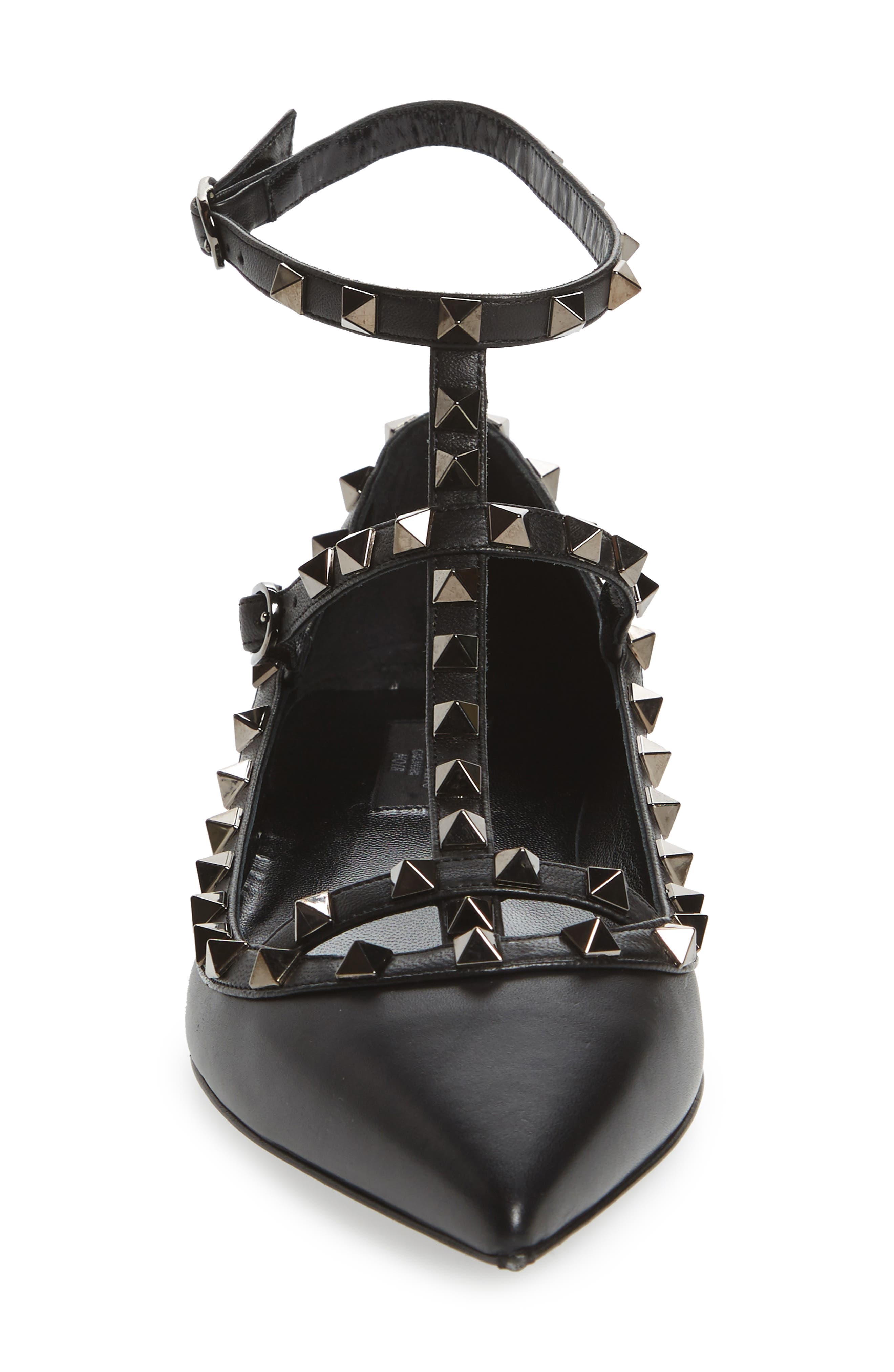 Valentino Garavani 'Rockstud' Double Ankle Strap Pointy Toe Flat, Alternate, color, 