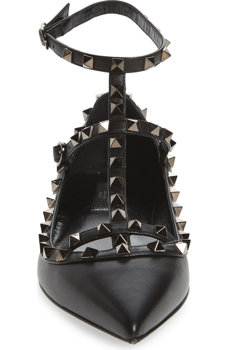 Valentino Garavani 'Rockstud' Double Ankle Strap Pointy Toe Flat, Alternate, color,