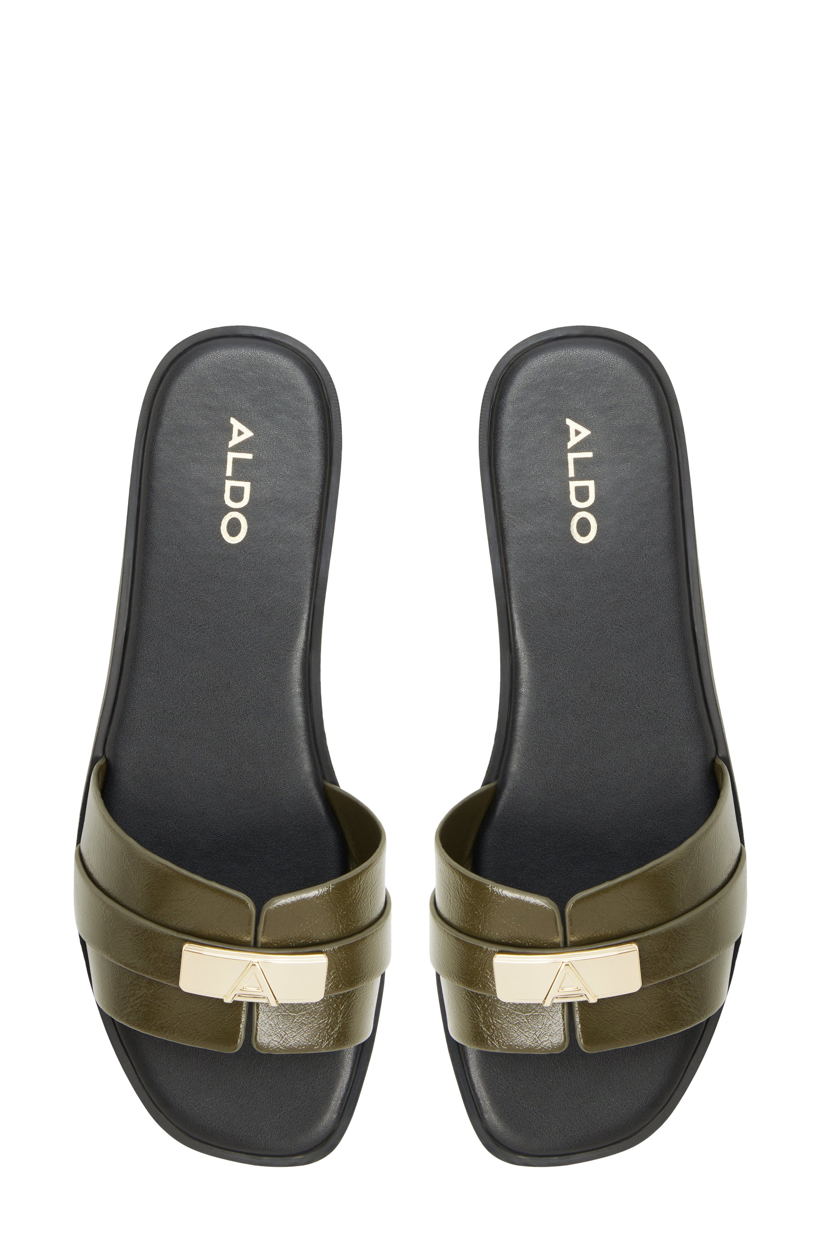 Emersynn Faux Leather Slide Sandal, Alternate, color, FOREST NIGHT CRINKLE