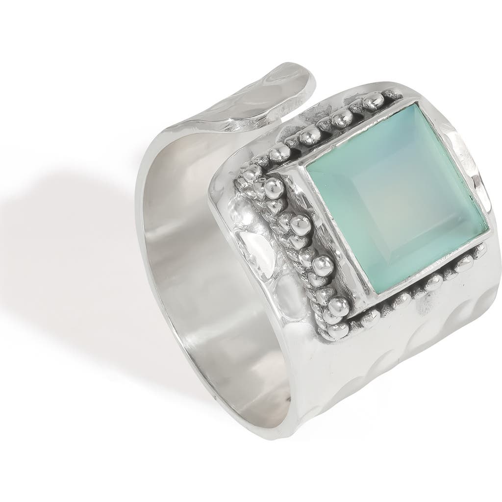 Ys Gems Chalcedony Silver Plated Ring In Blue