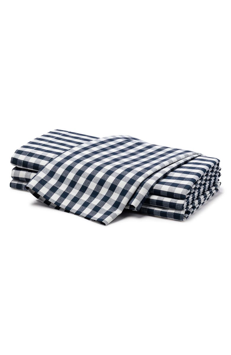 Petite Plume Set of 4 Gingham Cotton Napkins, Main, color, Navy