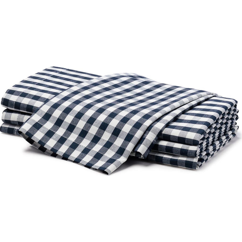 Petite Plume Set Of 4 Gingham Cotton Napkins In Navy