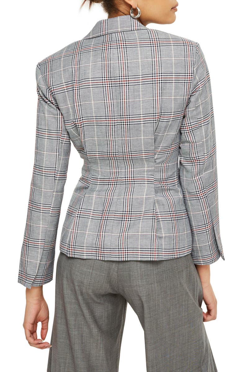 Topshop Cham Linen Checkered Jacket, Alternate, color, 