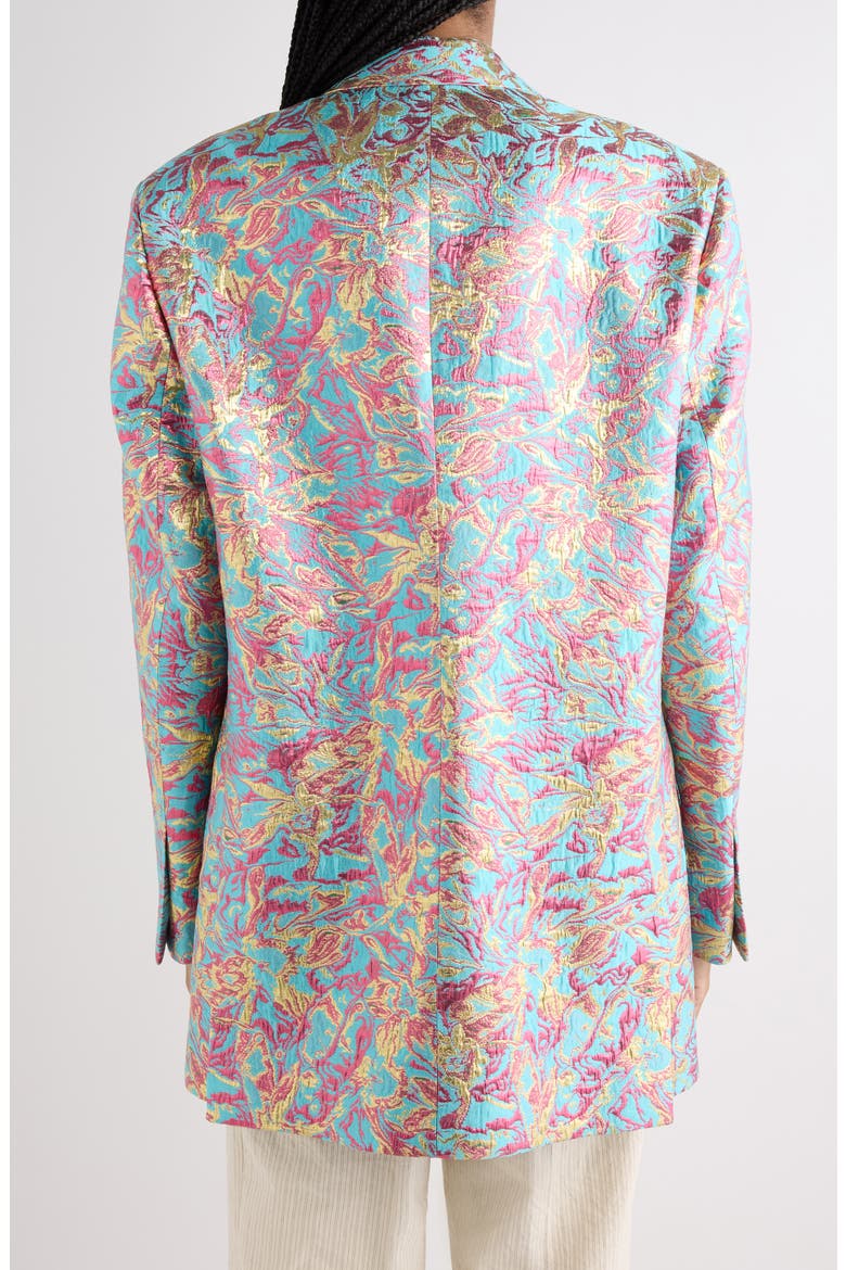 Floral Jacquard Lamé Blazer, Alternate, color, TURQUOISE