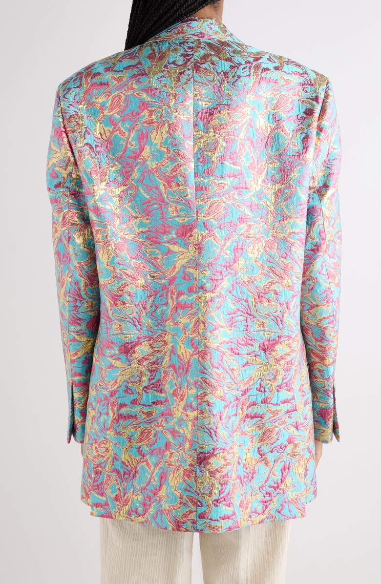 Dries Van Noten Floral Jacquard Lamé Blazer, Alternate, color, Turquoise