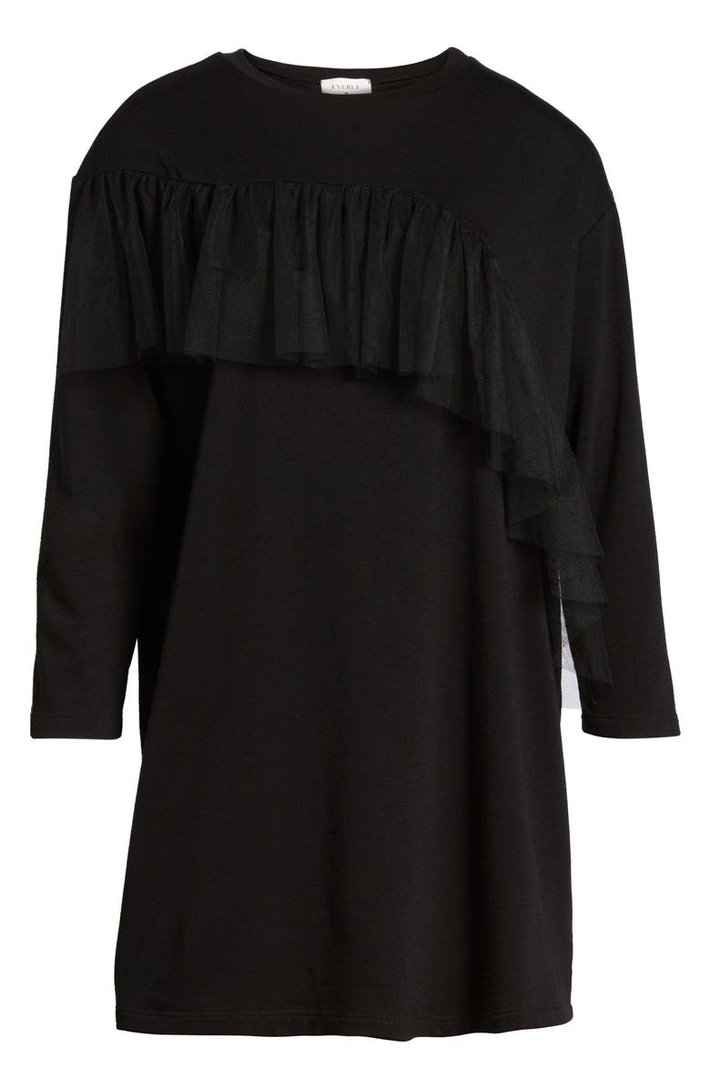 EVERLY Tulle Ruffle Sweatshirt Dress, Alternate, color,