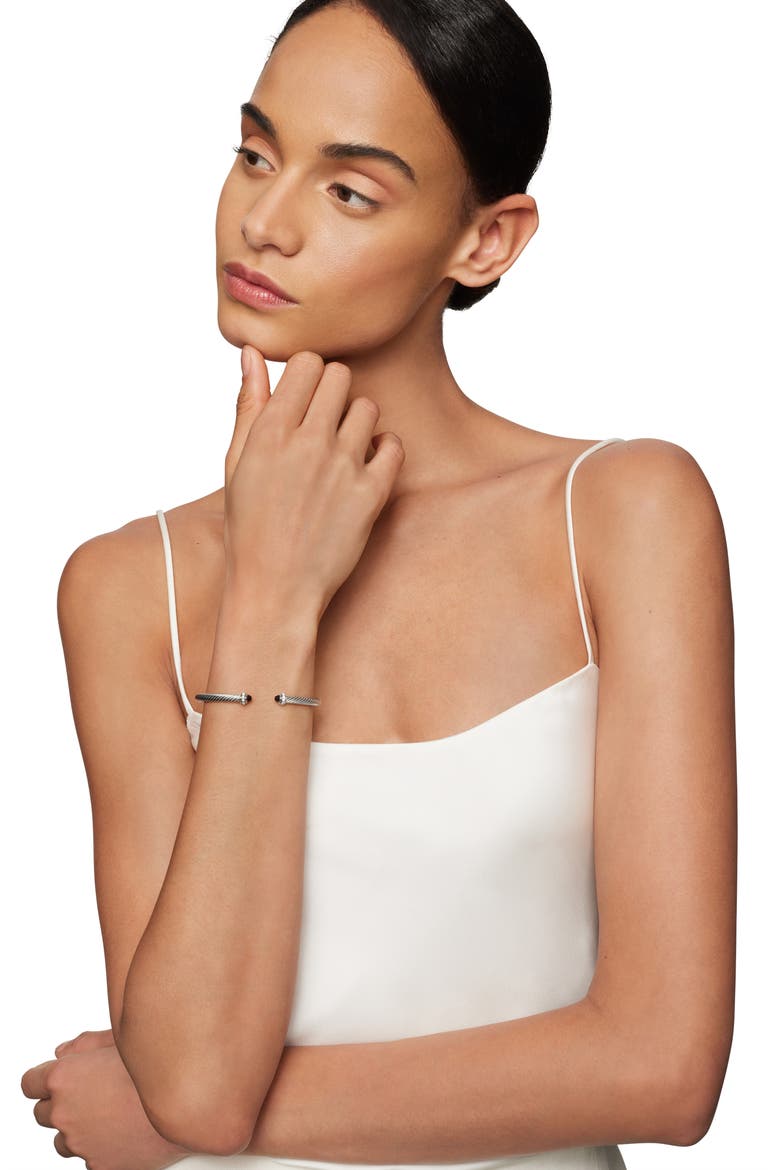 Cable Classic Bracelet with Semiprecious Stones & Diamonds, 4mm, Alternate, color, BLACK ONYX