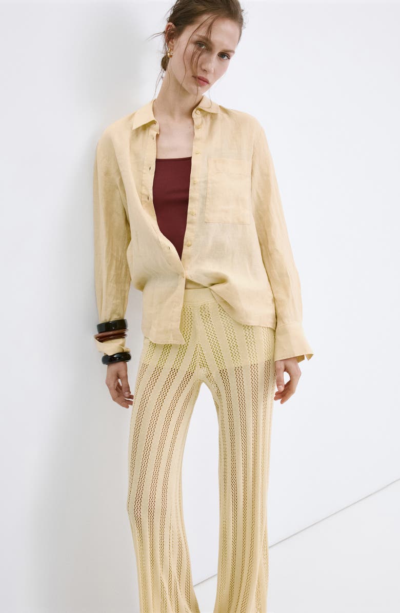 MANGO Open Knit Wide Leg Pants, Alternate, color, Pastel Yellow