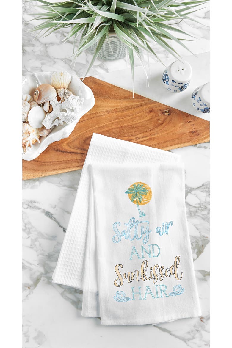 Salty Air And Sunkissed Hair Flour Sack Embroidered Cotton Kitchen Towel, Alternate, color, White