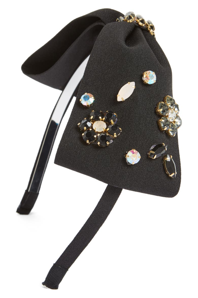 Embellished Bow Headband, Main, color, BLACK