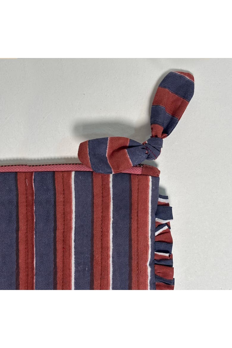 Handcrafted Quilted Cotton Travel Pouch with Frill Trim, Alternate, color, Red and Blue Stripes