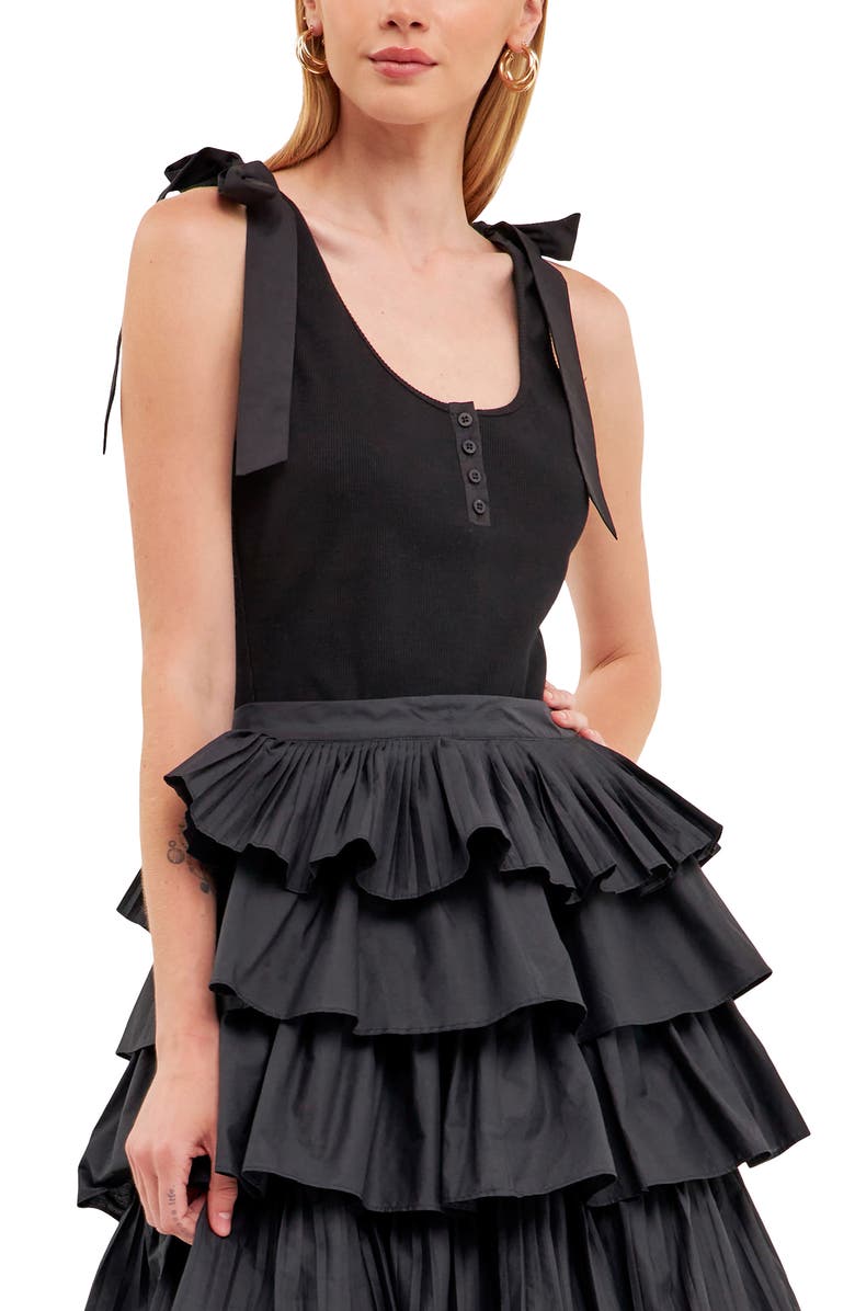 English Factory Shoulder Tie Rib Henley Tank, Alternate, color, Black