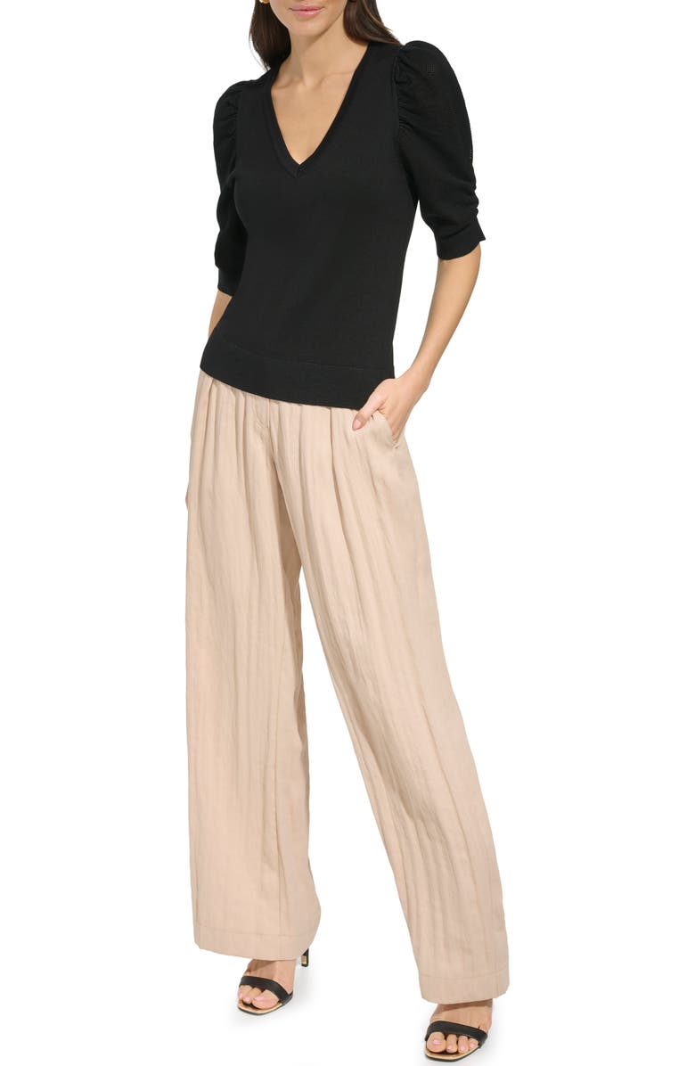 DKNY Puff Sleeve V-Neck Sweater, Alternate, color, Black