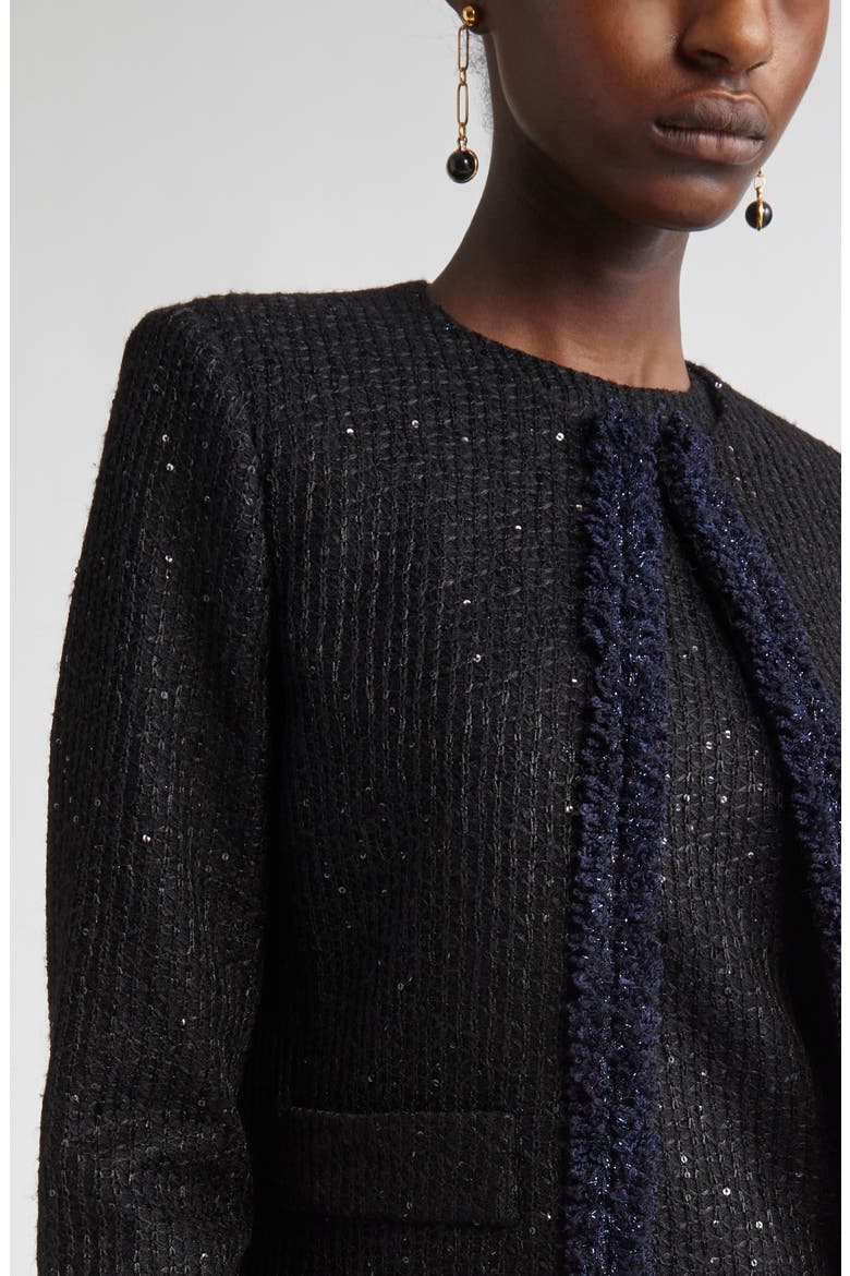 Sequin Tweed Knit Jacket, Alternate, color, BLACK/ NAVY
