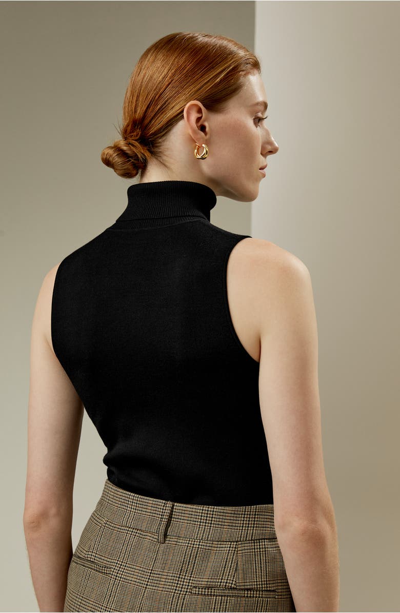 Lilysilk Silk Knitted Turtleneck Sleeveless Top, Alternate, color, Black