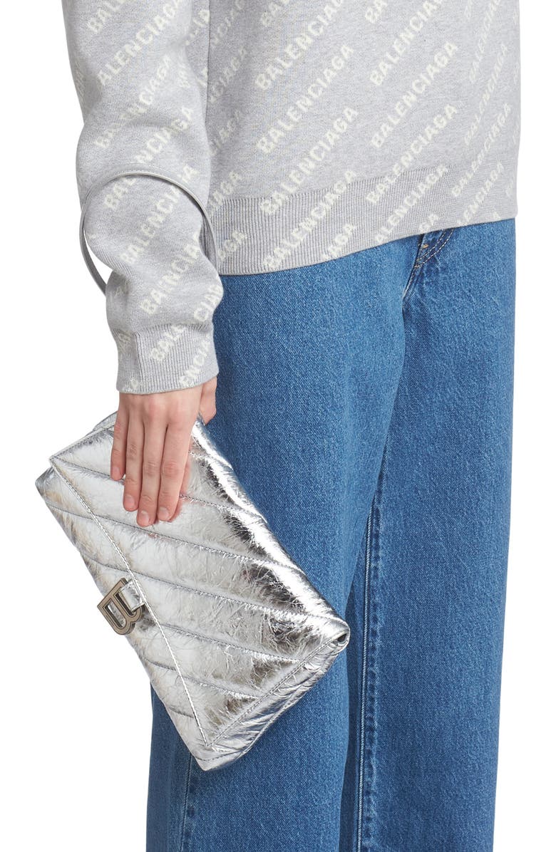 Balenciaga Medium Crush Quilted Metallic Leather Pouchette, Alternate, color,