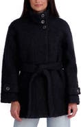 Kensie Belted Bouclé Faux Wool Coat