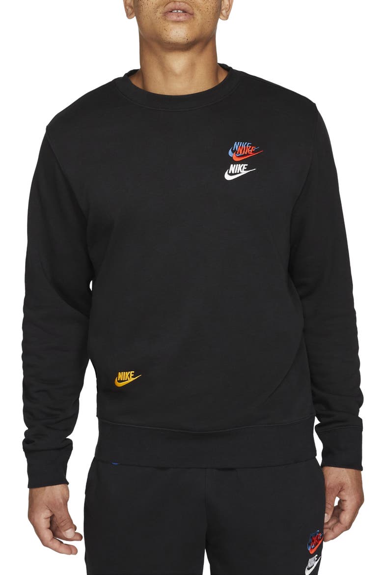 Sportswear Essentials+ Embroidered Swooshes Crewneck Sweatshirt, Main, color, BLACK
