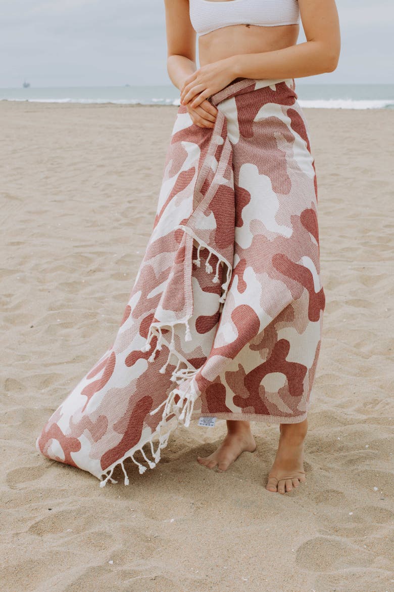 Camo Print Organic Sand Resistant Reversible Turkish Towel, Alternate, color, Burgundy