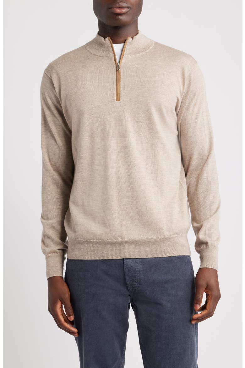 Autumn Crest Merino Wool Blend Quarter Zip Sweater, Main, color, LIGHT ELM