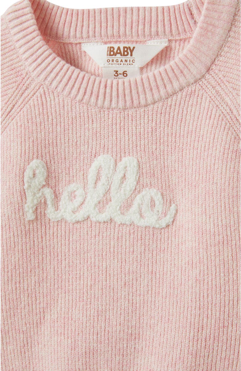 Cotton On Kids Baby Organic Knit Sweater, Alternate, color, Soft Musk Marle Hello
