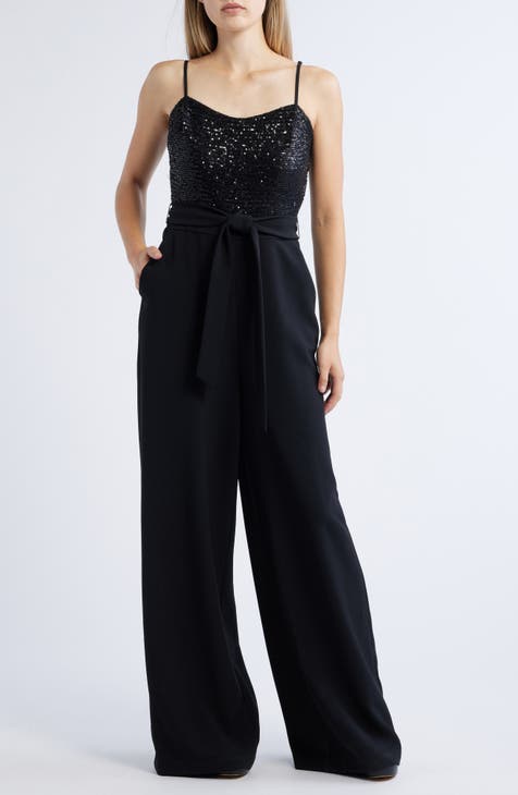 Quiz black sequin lace wide leg jumpsuit on sale