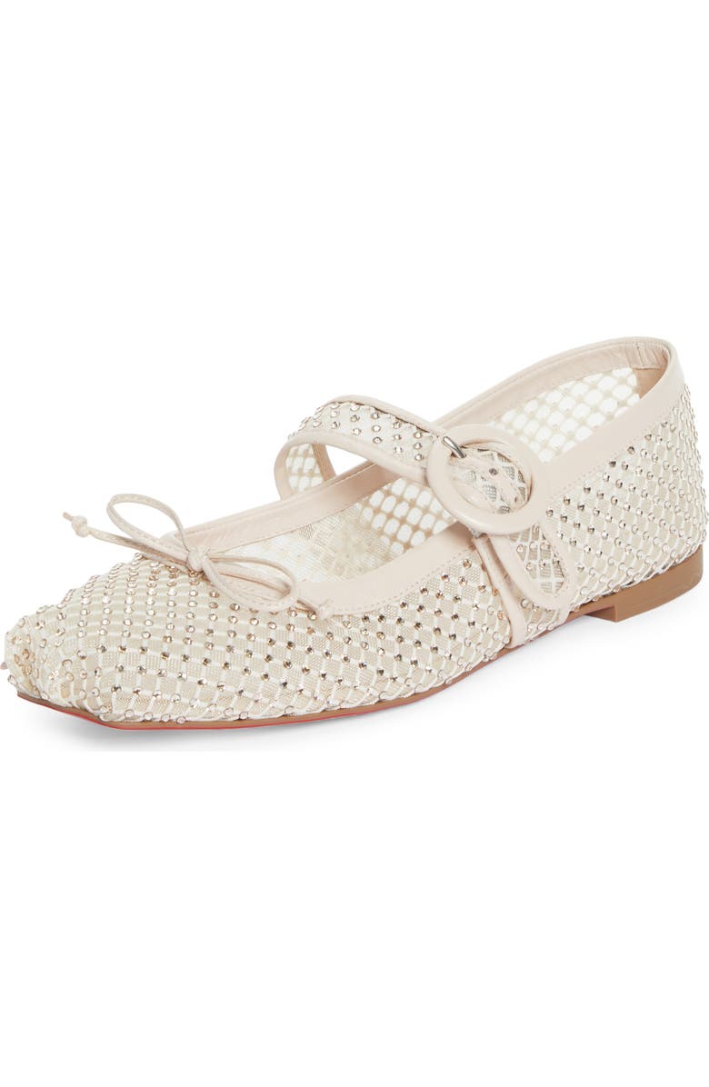Christian Louboutin Mamastrapitna Crystal Embellished Mesh Flat, Main, color, Leche Silk/ Lin Leche
