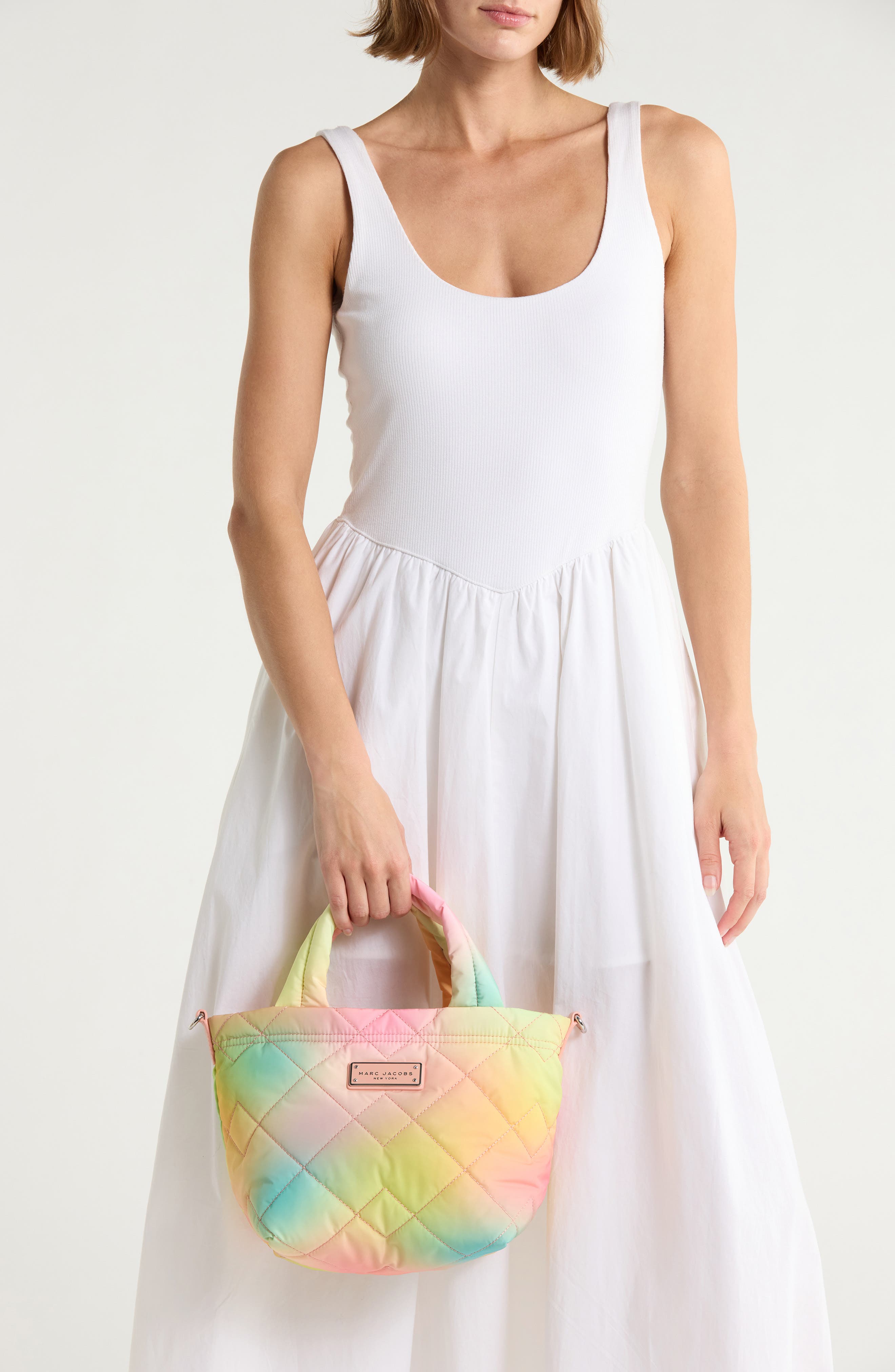 Mini Diamond Quilt Triangle Tote Bag, Alternate, color, MAGENTA MULTI