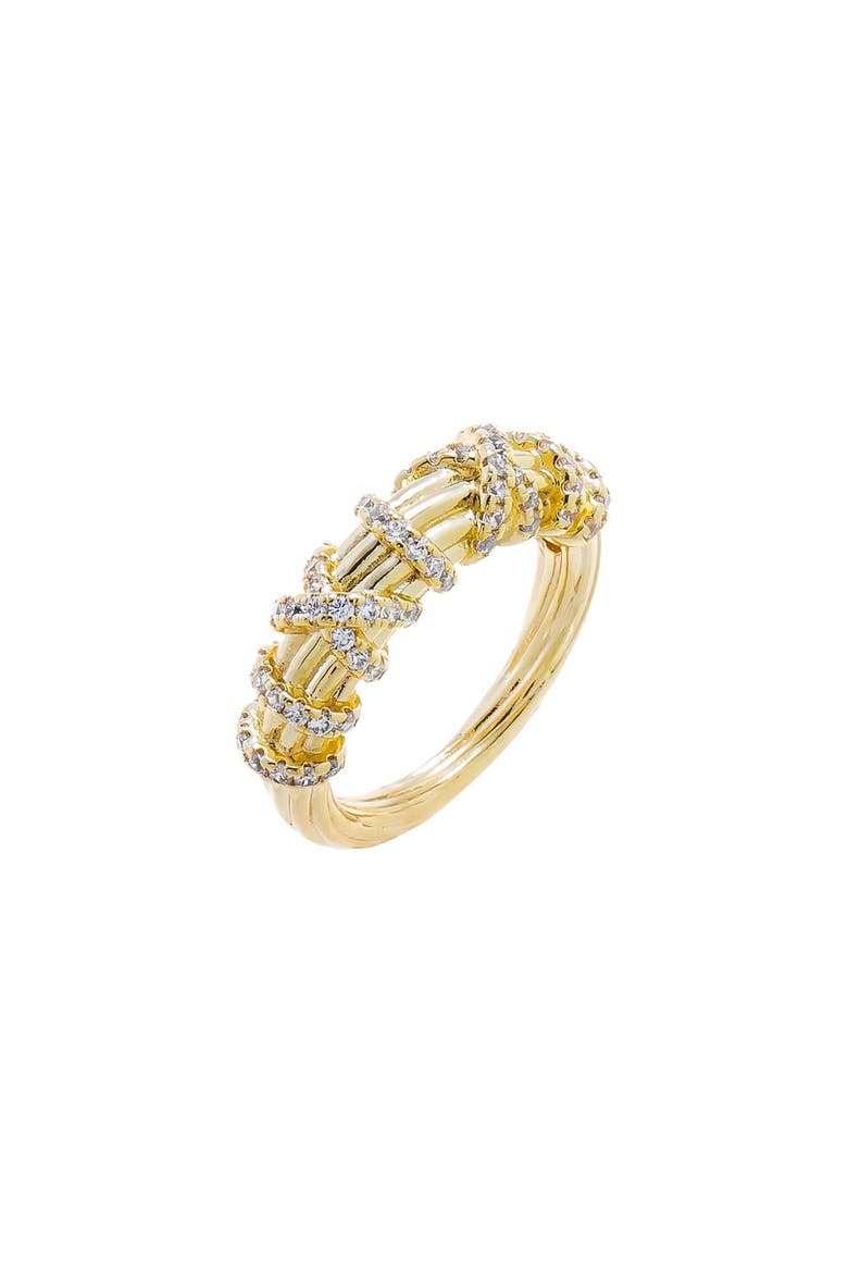 Pave Cross Fluted Dome Ring, Main, color, Gold