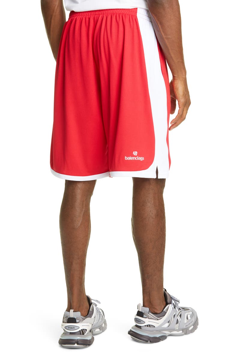 Logo Mesh Jersey Soccer Shorts, Alternate, color, RED/WHITE