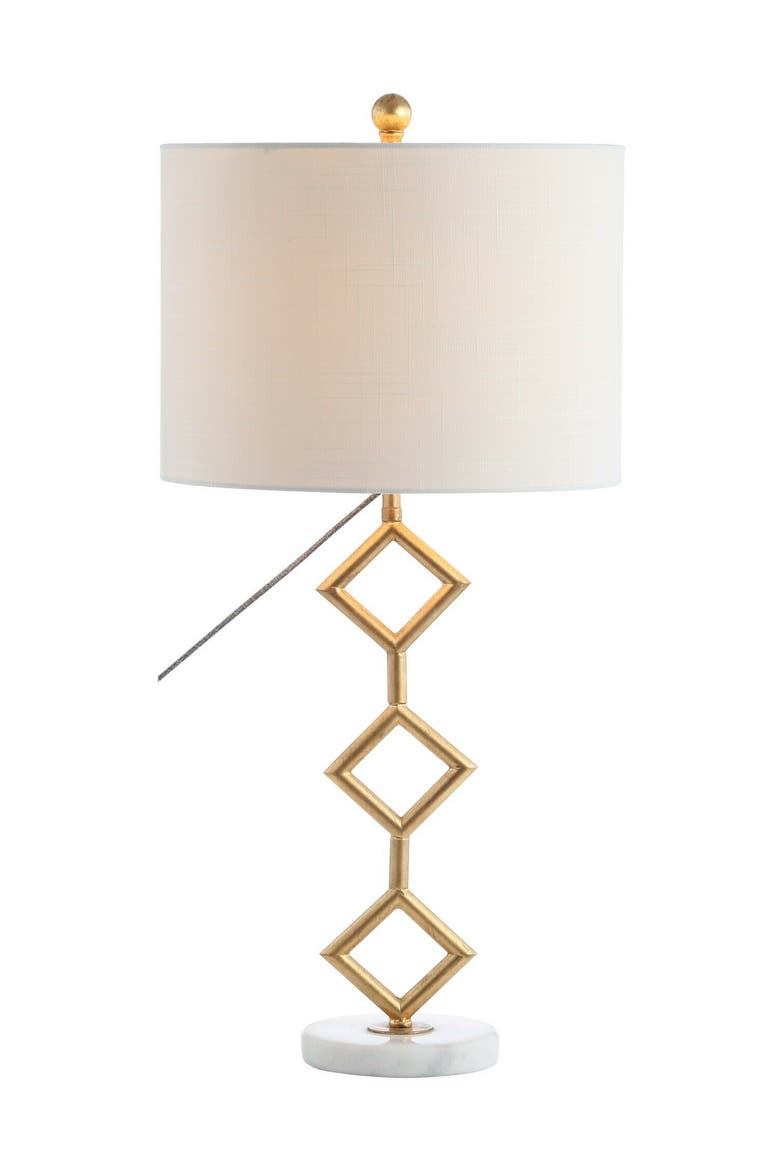 Diamante 29.5" Modern Gilt Metal with Marble Base LED Table Lamp, Gold/White, Main, color, Gold Leaf/White