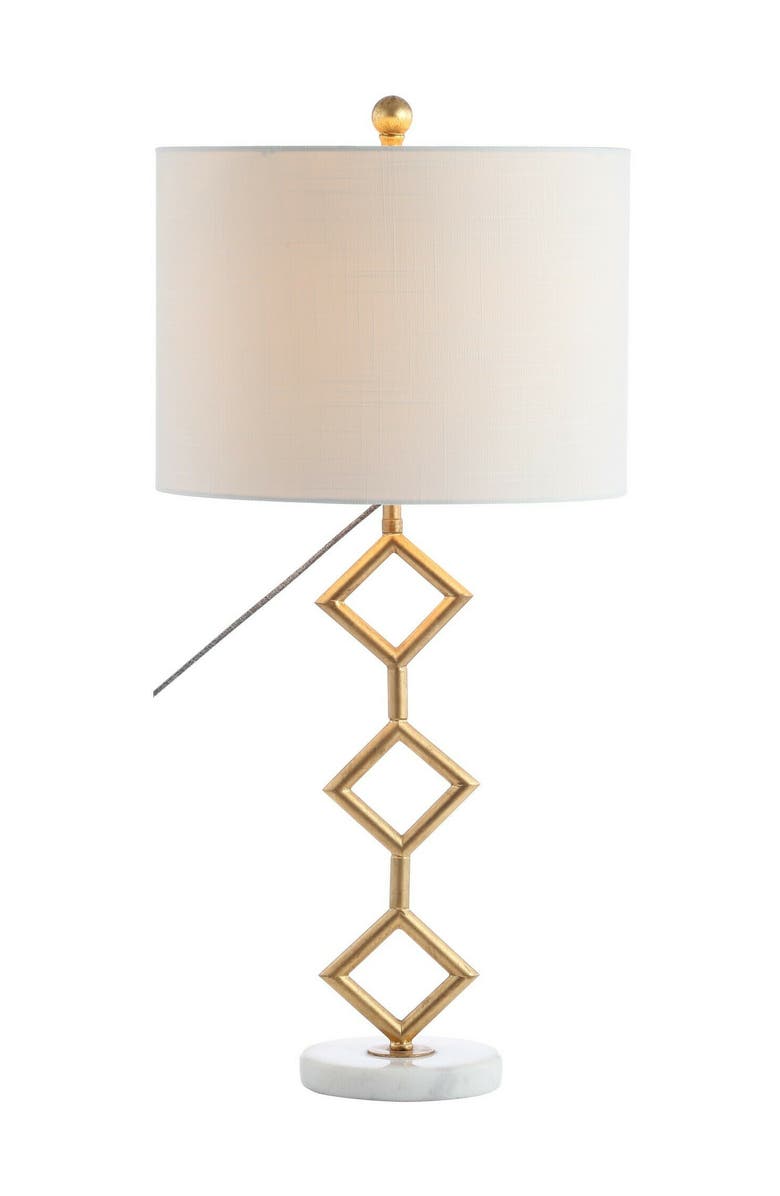 JONATHAN Y Diamante 29.5" Modern Gilt Metal with Marble Base LED Table Lamp, Gold/White, Main, color, Gold Leaf/White