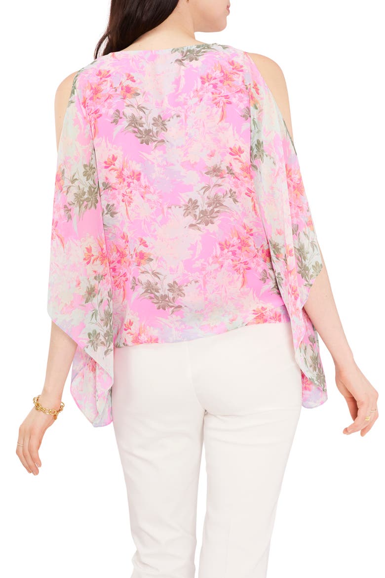 Floral Print Cold Shoulder Cape Sleeve Top, Alternate, color, GLOW GARDENS