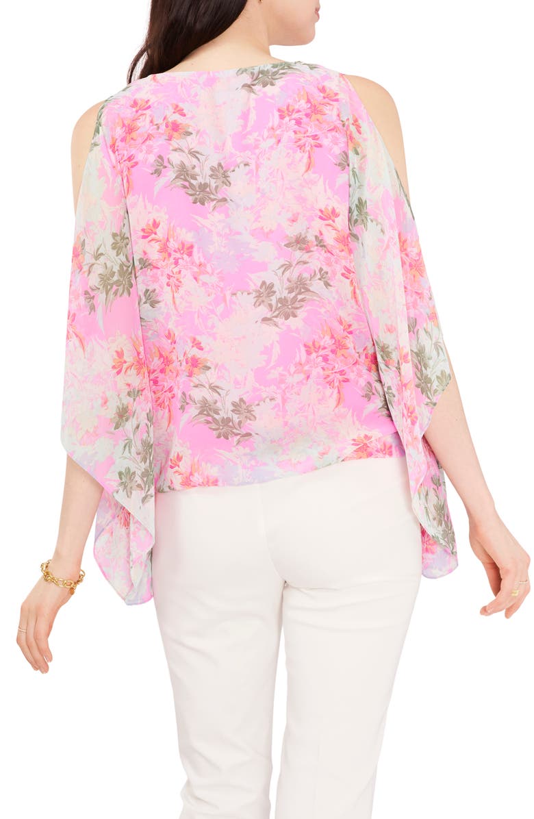 Chaus Floral Print Cold Shoulder Cape Sleeve Top, Alternate, color, Pink Floral